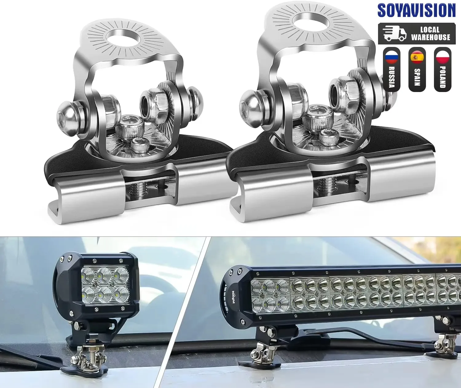 2pcs/set Stainless Steel Universal Car Auto Hood LED Work Light  Mount Bracket Holders Clamp Engine Cover Light Mounting Clamp
