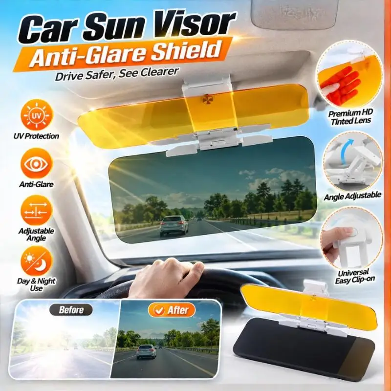 2In1 Car Sun Visor Anti Glare Dazzling UV Multifunctional Adjustable Day Night Use Visor Board Driving Goggles Car Sun Visor