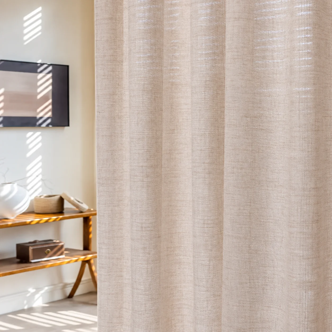 Linen Look Sheer Curtains, Japanese Style Wood Tone Light Filtering Drapes with Grommet Top for Living Room Bedroom Balcony, 1 Panels
