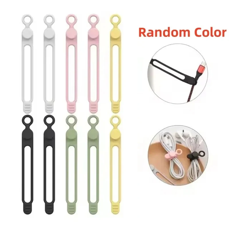 25pcs Color Cord Ties Silicone Cable Wire Ties Buckle Design Reusable Soft Data Cord Wraps For Earphone Wire USB Charging Cable