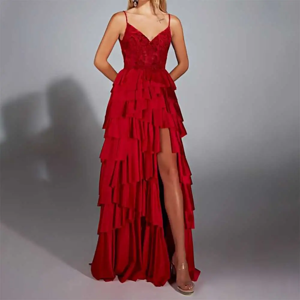 

Women's Evening Dress Prom Party Gown V Neck Backless Slit Elegant Long Formal Dresses 2025 Spring Banquet Cocktail Guest Gown