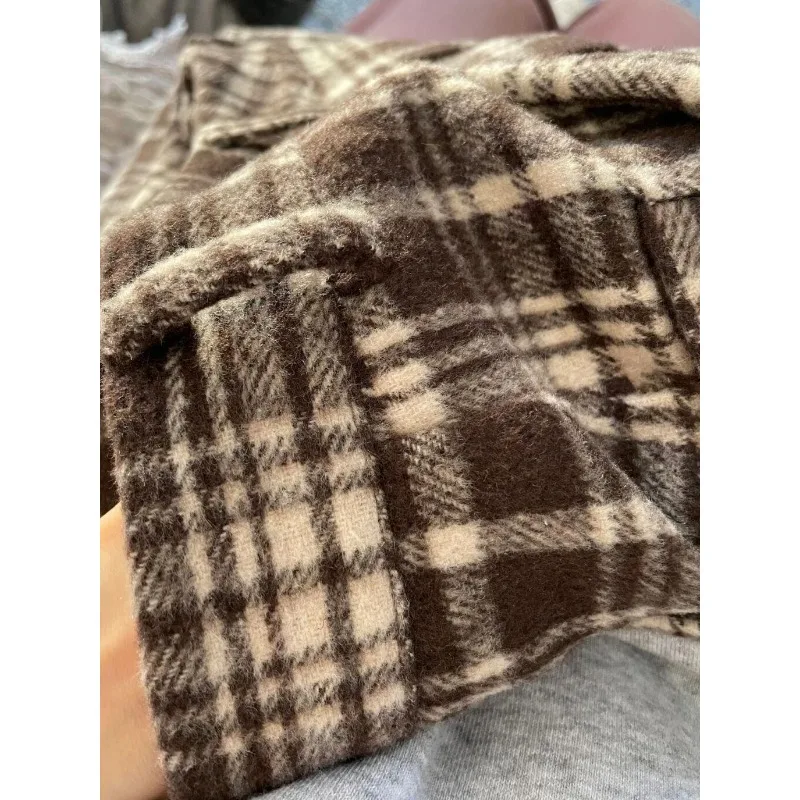 QWEEK Vintage Woolen Plaid Pants Women Autumn Winter Korean Fashion Harajuku Baggy Check Loose Trousers Casual 90s Aesthetic New