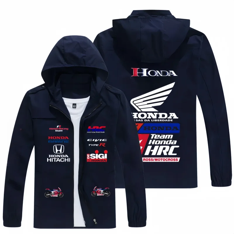 

Men's Versatile Stretch Fabric Jacket V-neck with HONDA HRC Logo Print Striped Lace Trim Best-Selling New Arrivals