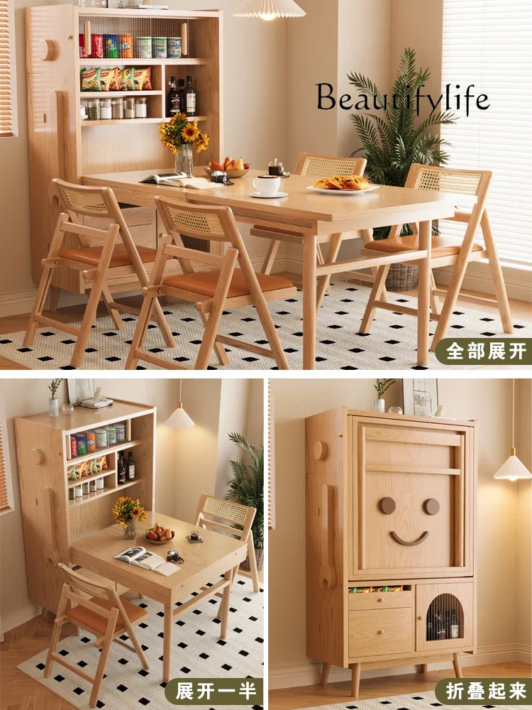 Wi Retractable dining table Solid wood robot locker Household small apartment dining side cabinet Integrated foldable dining tab
