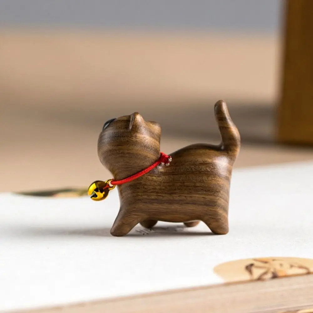 

Sandalwood Cat Desktop Figurine Kawaii Mini Wooden Carved Figurine Cartoon Exquisite Rainbow Car Ornament Living Room