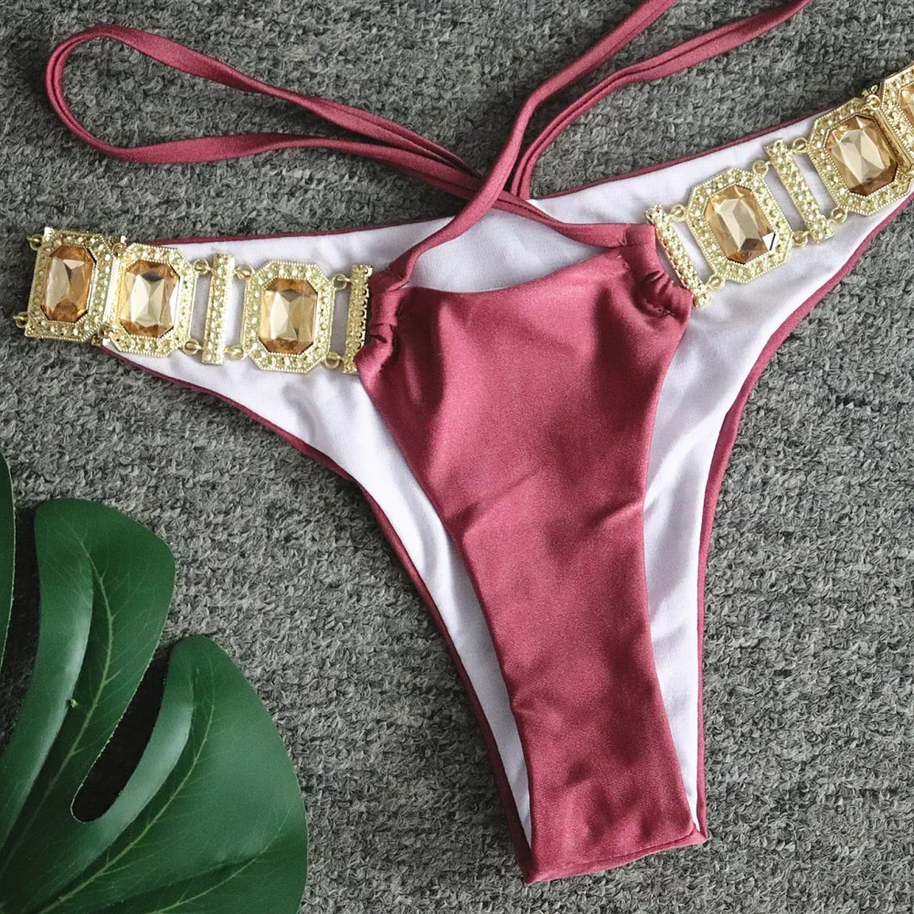 2024 Rhinestone Two 2 Piece Swimsuit Female Luxury Crystal Sexy Thong String Bikini Set Women Swimwear Beach Wear Bathing Suit