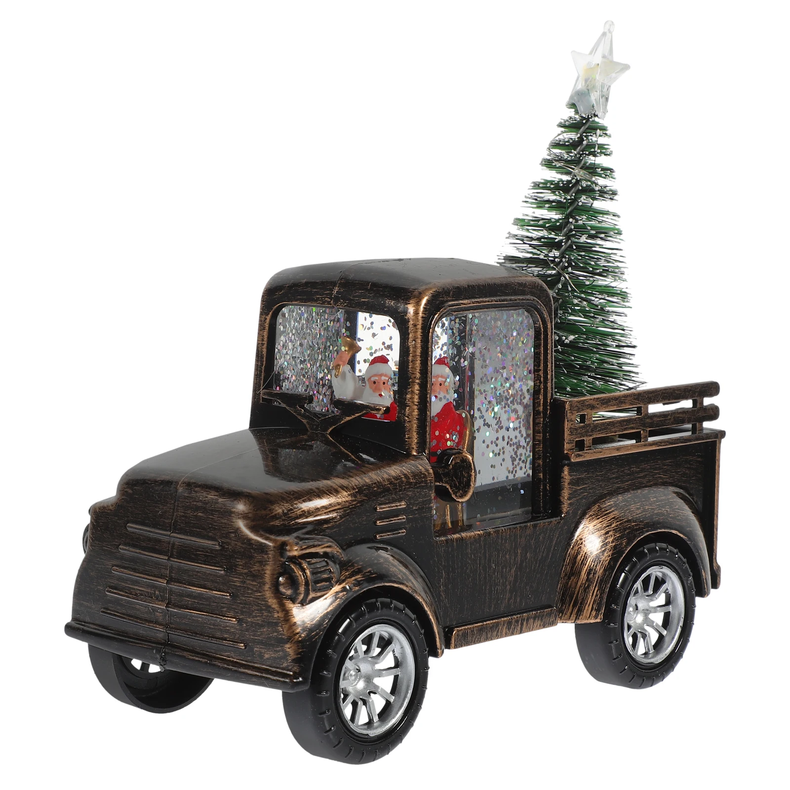 Christmas nament Santa Claus Driving Tractor Tabletop Statue Mini Tree Craft Light Operated Gift Home Decoration