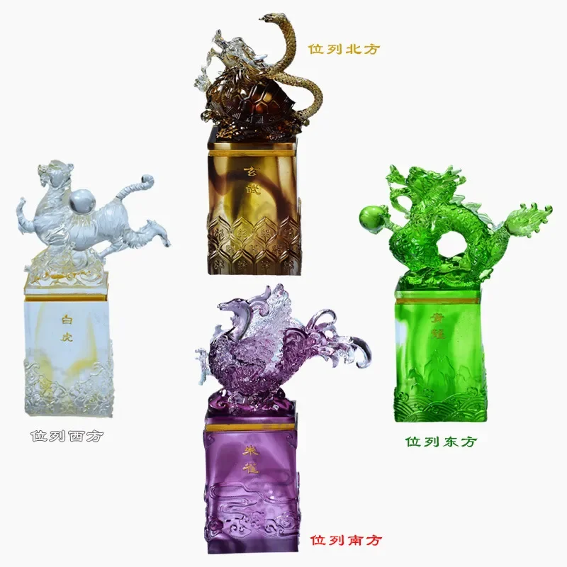 Chinese Glazed Four Divine Beasts Statue Qinglong Suzaku Xuanwu White Tiger Home Decor Living Room Entrance Office Display