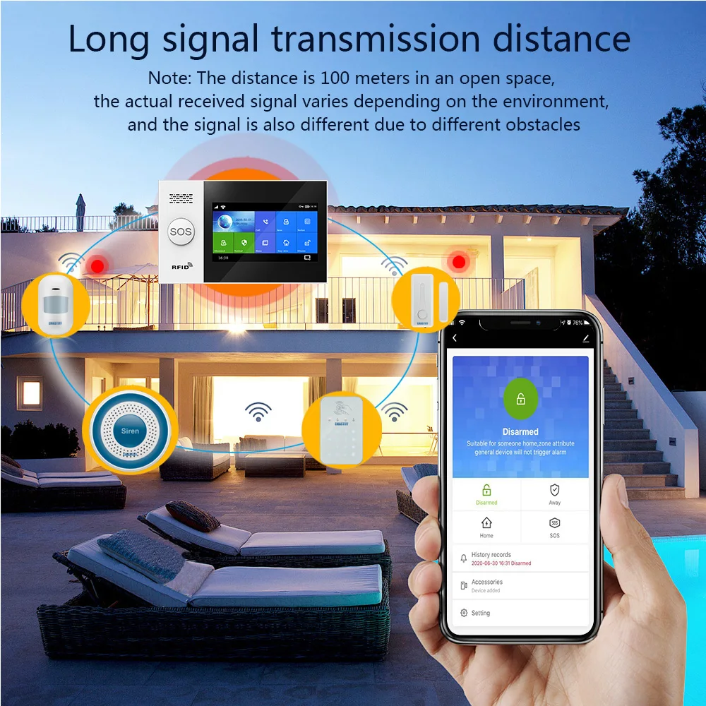 eMastiff 4.3inch Burglar Security Wifi GSM Alarm Systems for Home Support Tuya Smart App Control with Temperature Display