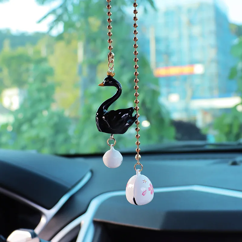 New Crown Swan Water Sound Bell Car Pendant Mental Beads Car rearview mirror Decoration Accessories Funny Women Jewelry Gift