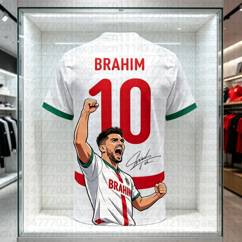 Maillot de Foot Maroc Extérieur 2026 Brahim N°10 Imprimé Adulte Enfant Athleisure T-Shirt Été Séchage Rapide Doux Confortable Famille Enfants Tees