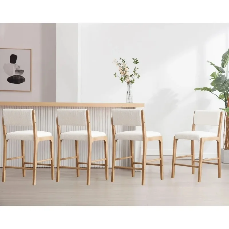 

Set of 4 Modern Counter Stools 26.5’’ with Backs, Upholstered in White Sherpa Boucle for Counter Height Bar Seating