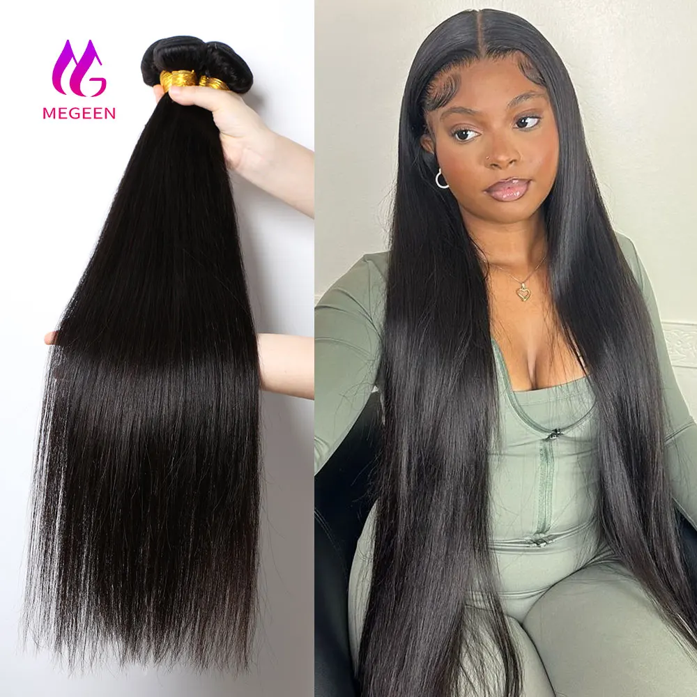 

Megeen 32-дюймовые человеческие волосы, строительные прямые волосы 12-32 дюйма, бразильские волосы для наращивания без повреждений, 100% Необработанные двойные пряди, соответствуют длине