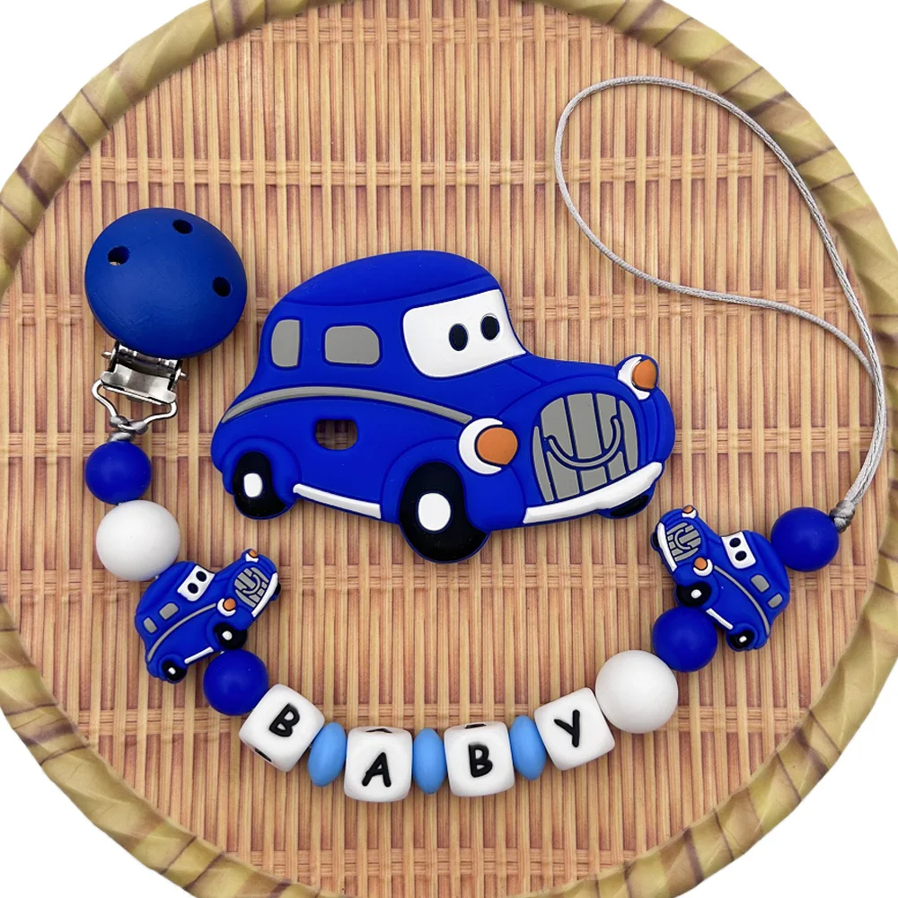 Personalized English Russian Letters Name Baby Car Silicone Pendant Pacifier Clips Chains Holder Teether Baby Kawaii Toy Gifts