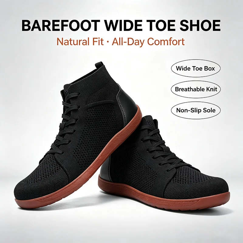 Mid-Top Barefoot Shoes Unisex Wide Toe Box Trail Running Sneakes Mens Womens Zero Drop Lace Up Outdoor Walking Non-Slip Boots