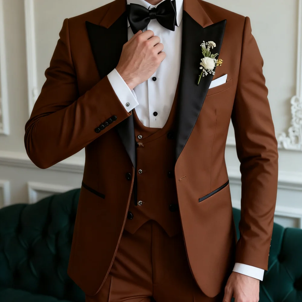 

Мужской свадебный костюм-тройка Slim Fit: пиджак с отложным воротником, брюки и галстук для мужчин