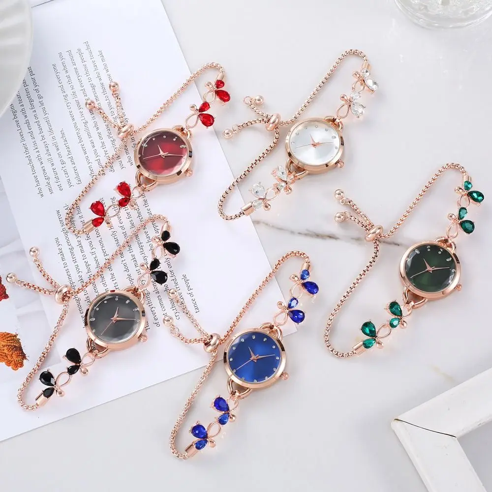 Exquisite Adjustable Bracelet Watch Rhinestone Alloy Chain Watch Ladies Wristwatch for Women Girls