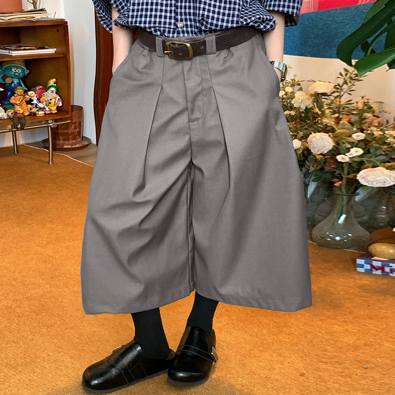 INCERUN 2026 Herren-Hose mit weitem Bein, einfarbig, Knopf-Jogginghose, lockere, lässige, wadenlange Hose für Herren, Streetwear-Modehose