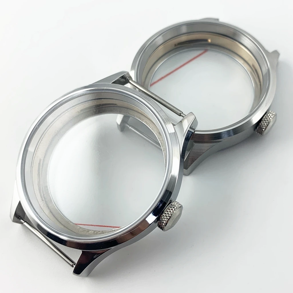 Goutent 43mm srebrna szczotkowana/polerowana koperta zegarka szafirowe szkło sterylna stalowa obudowa ETA 6497 6498 Seagull ST3600 mechanizmy