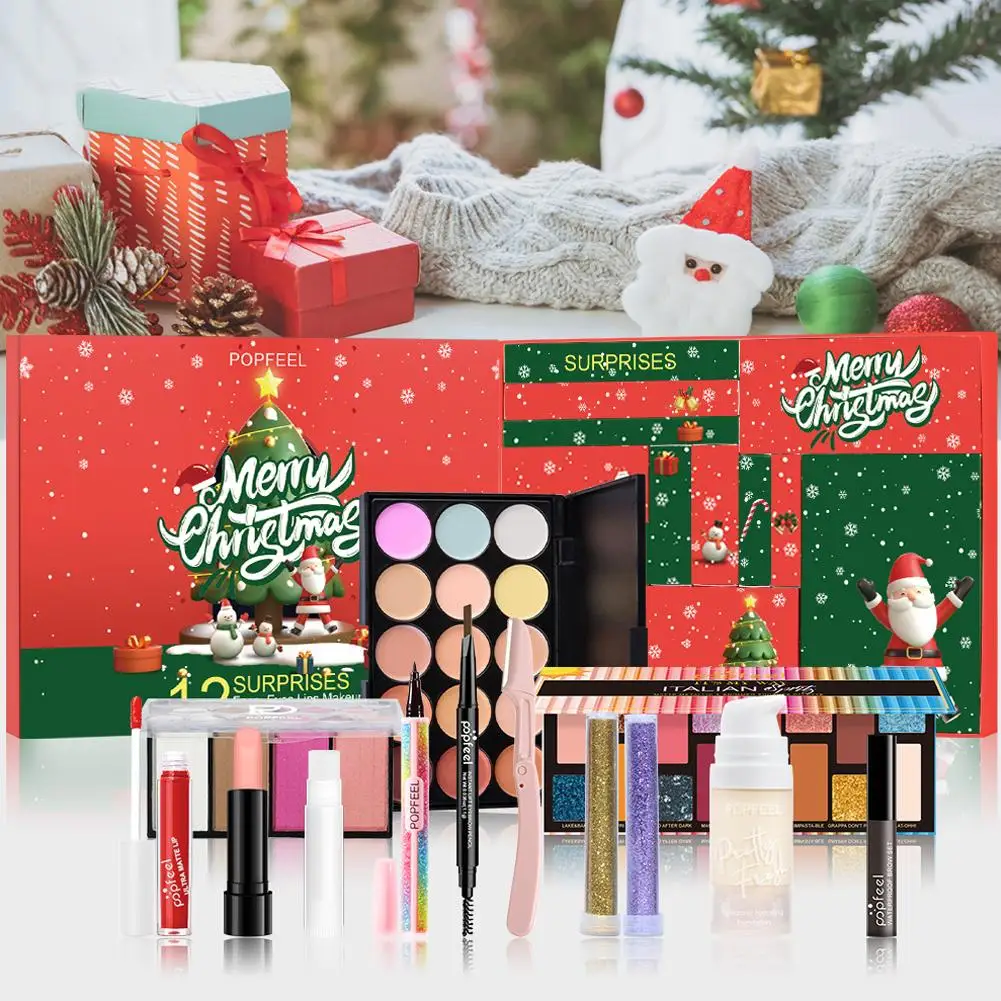 Kerst Countdown Kalender Make-Up Kit 12 Stuks Gezicht Eye Concealers Make-Up Shadow Gift Kerst Cosmetica Lippenstift Box Kit M8W0