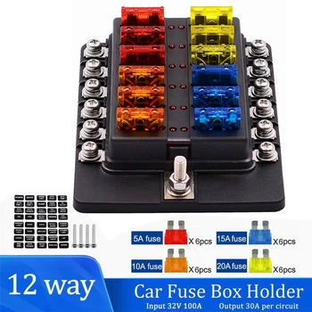 Universal 12Ways Auto Klinge Halter Sicherung Box Mit Led-anzeige Licht 12V 32V Schraube Binding Post Sicherung für Auto Boot Marine
