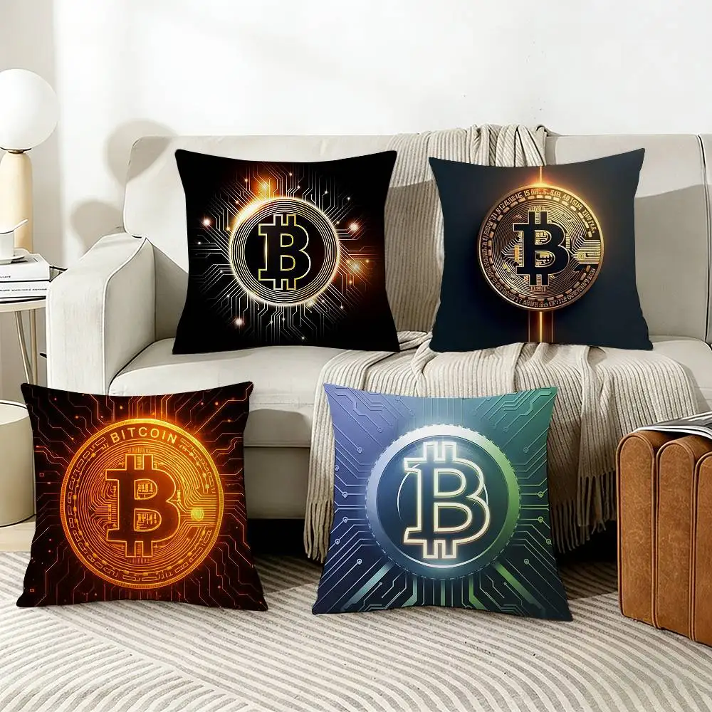 Virtual Currency B-Bitcoin Pillow Cover Sofa Cushion Cover Home Room Decoration Children Gift