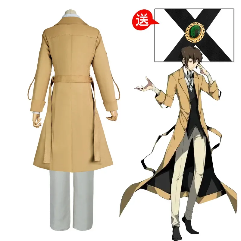 Bungou-Stray Dogs Anime Cosplay Costume, Dazai Osamu, Tralike GlaShirt, Collier et Pantalon, Perruque Complète Trempée, Tenue d'Halloween, Py Play