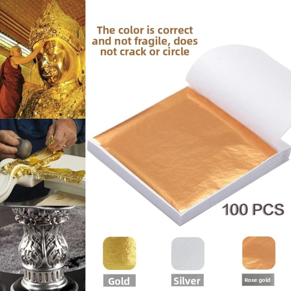 100sheets Gold Foil Papers Gold Silver Pieces Easy Break Baking Supply Food Decor Handmade Art Painting Craft Drip Glue Material