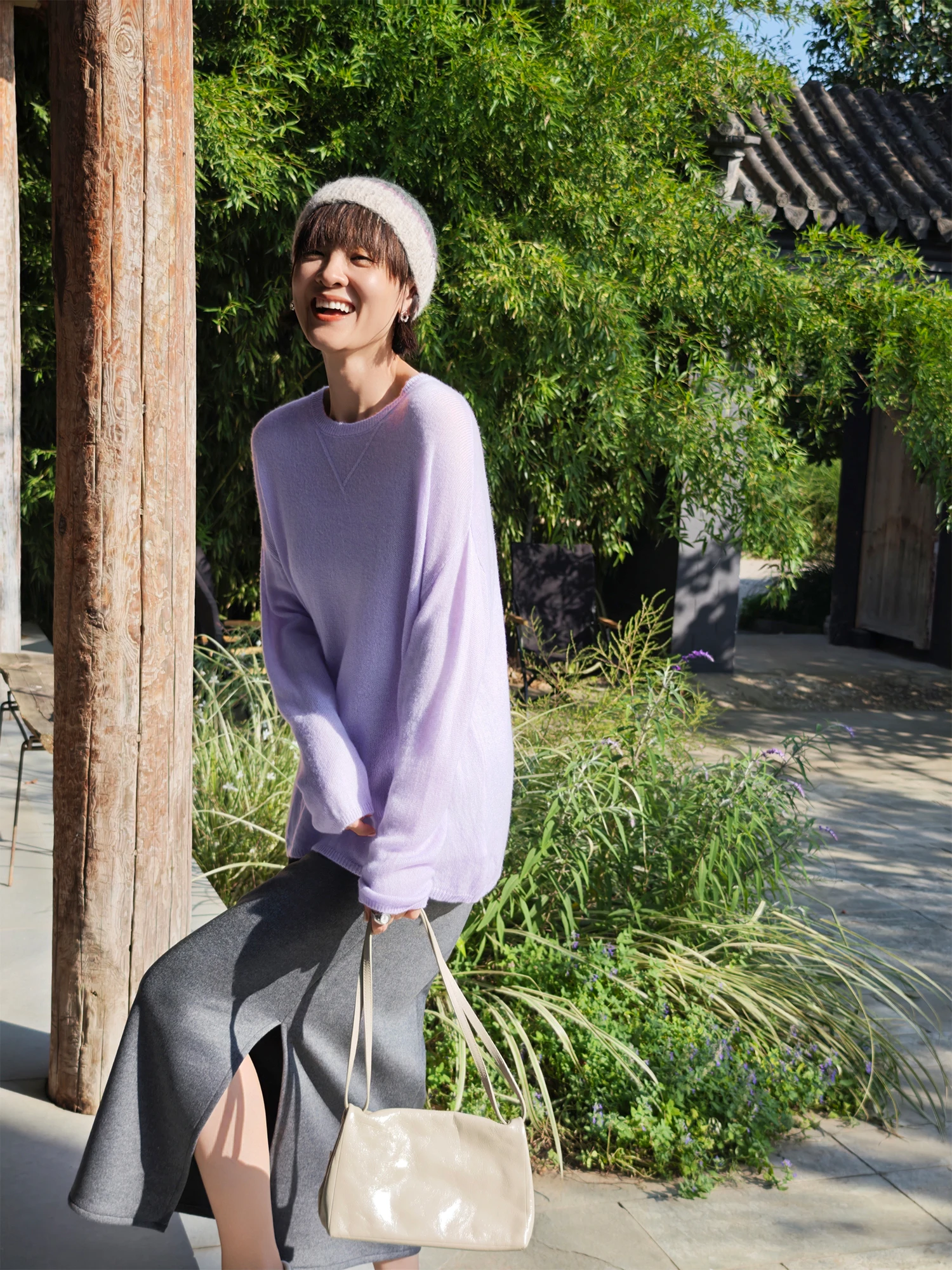 

Light Ci Su Xiaotang Bell Knitwear Lambs Wool Camere Loose Slimming Knitted Sweater Casual Sle Soft Hand Feel