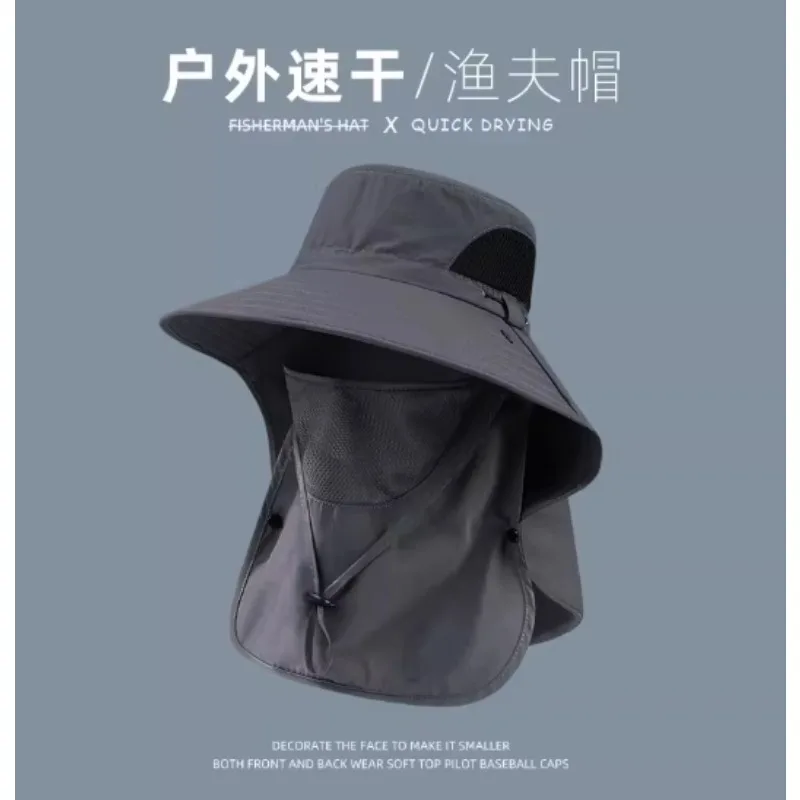 UV Protection Bucket Hat for Male, Big Brim, Sun-Proof, Outdoor