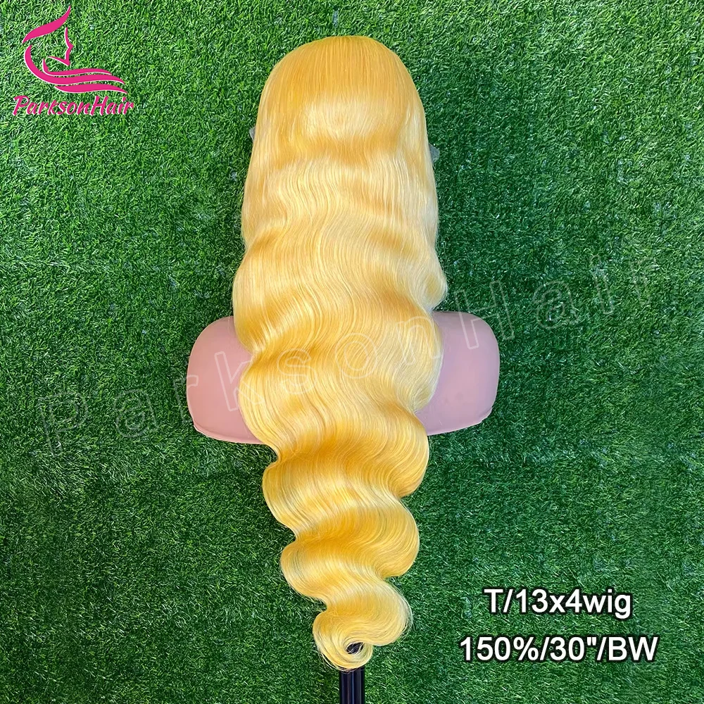 Yellow 13x4 13x6 Transparent Lace Frontal Wig Brazilian Straight 613 colored Human Hair T Part Lace Front Wigs Pre Plcuked 250%