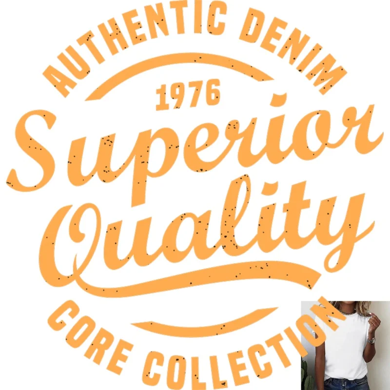 Vintage 'Authentic Denim' Text Heat Transfer White Ink Iron - on Patch, Suitable for T - Shirts/Clothing, Daily Casual Trendy