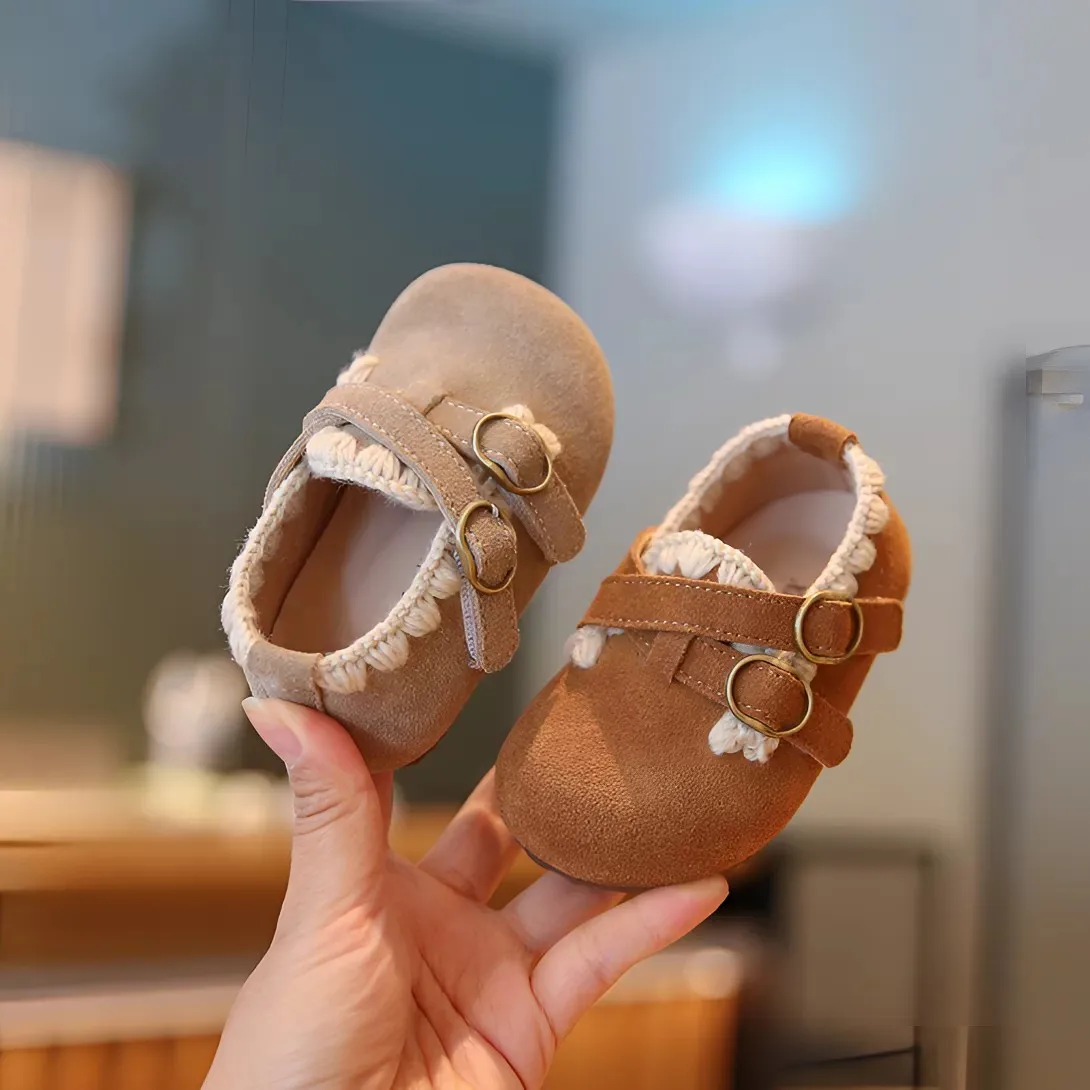 2026 Korean Style New Arrival First Walking Shoes for 0-2 Years Baby Girls Infant Toddler Leather Upper Solid Color Non Slip​