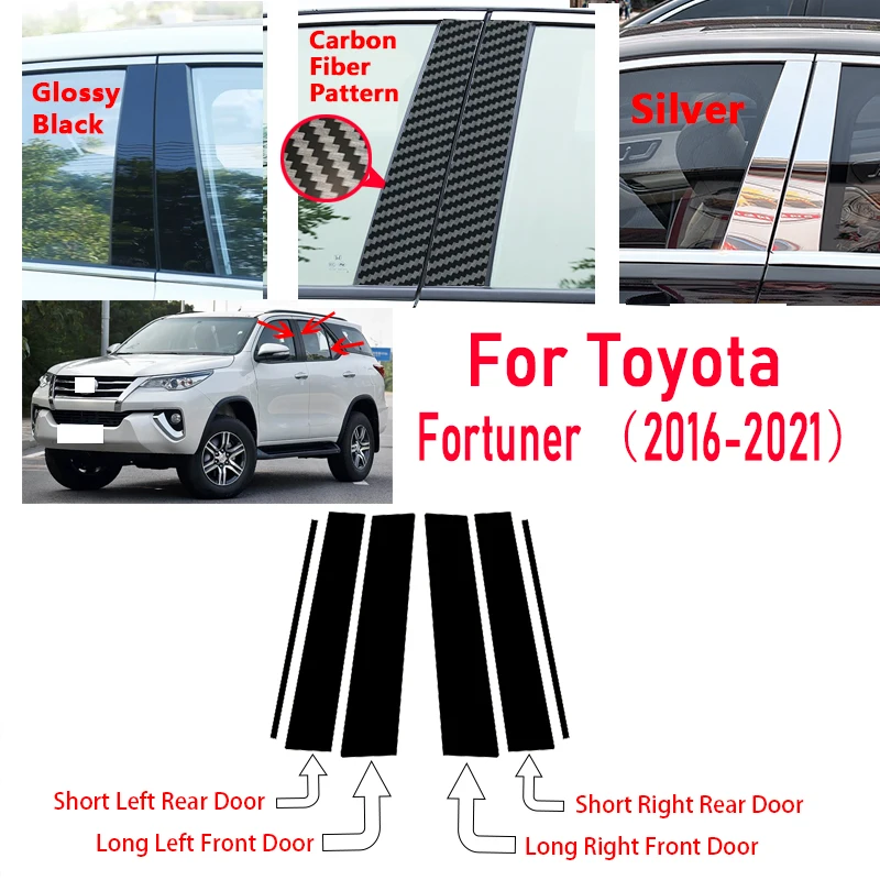 For 2016-2021 Runner Crosser Toyota Fortuner Window Decoration Door Frame Cover Glossy Black Center Pillar Sticker