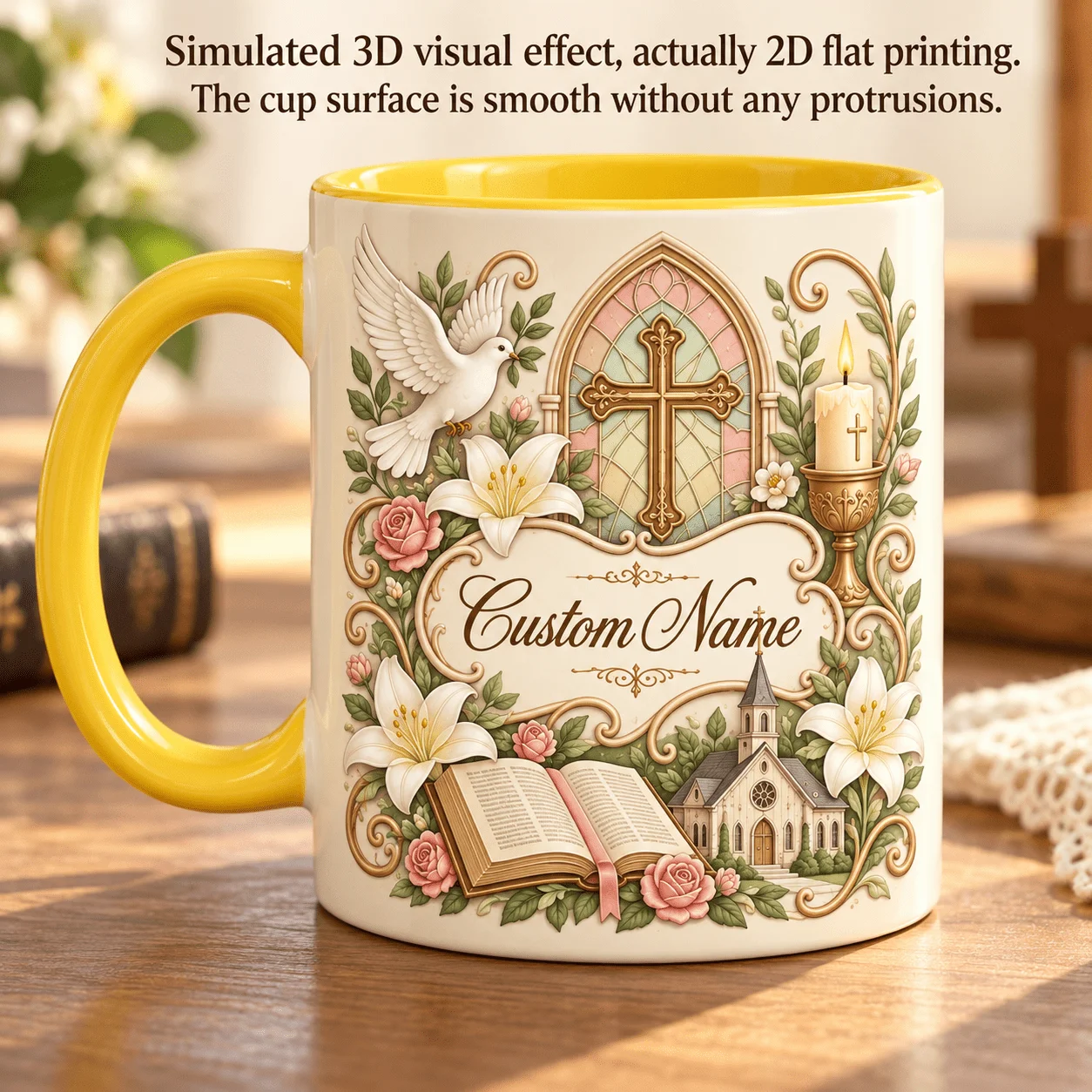 Personalized Christian Ceramic Mug Custom Name Bible Verse Cross Dove Faith Gift for Believers Men Women Church Home Office East