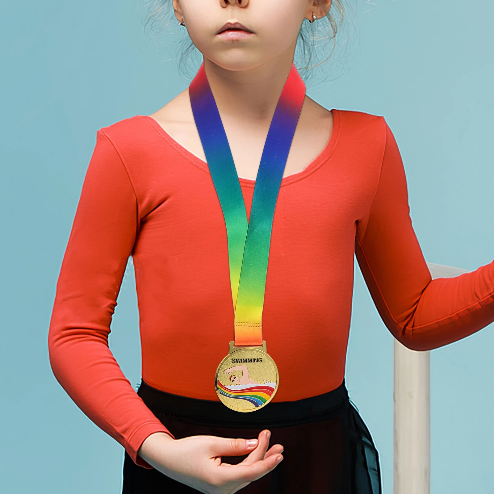 

Kids Metal Swimming Competition Medals Gold Participation Medal With Lanyard For School Sports Events Honor Achievement Trophy
