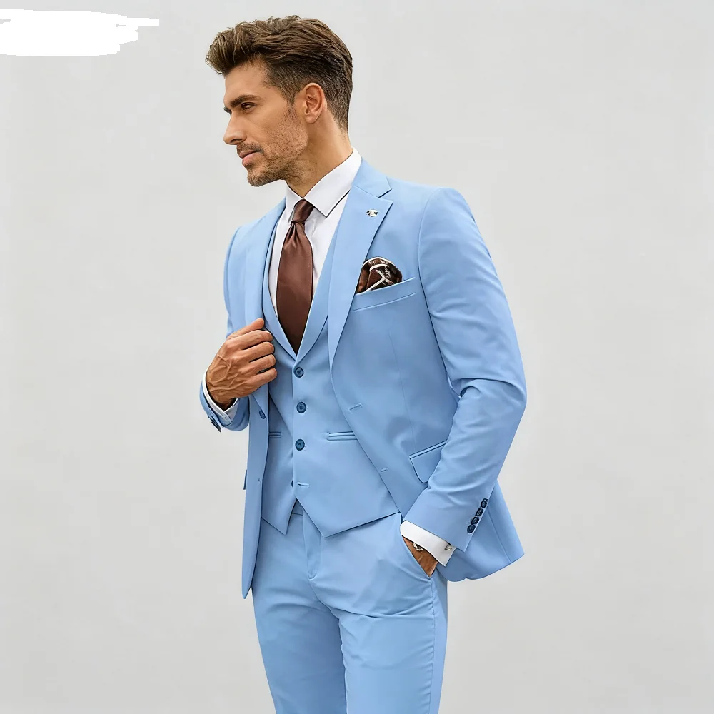 

Solid Men Suits Slim Fit Smart Casual Wedding Dress Notch Lapel Jacket Groom Tuxedos for Business 3 Piece Set(Blazer+Pants+Vest)
