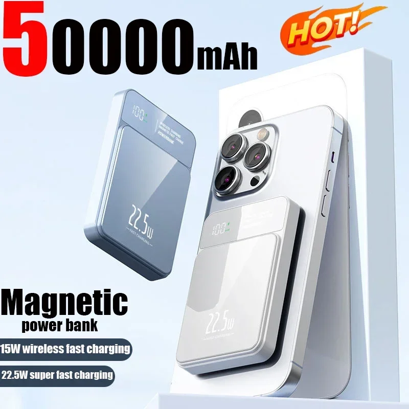 Magnetic Wireless Charger 22.5W 50000mah iPhone Series , Lightweight, Portable, Waterproof, Ultra-Fast Charging Power Bank