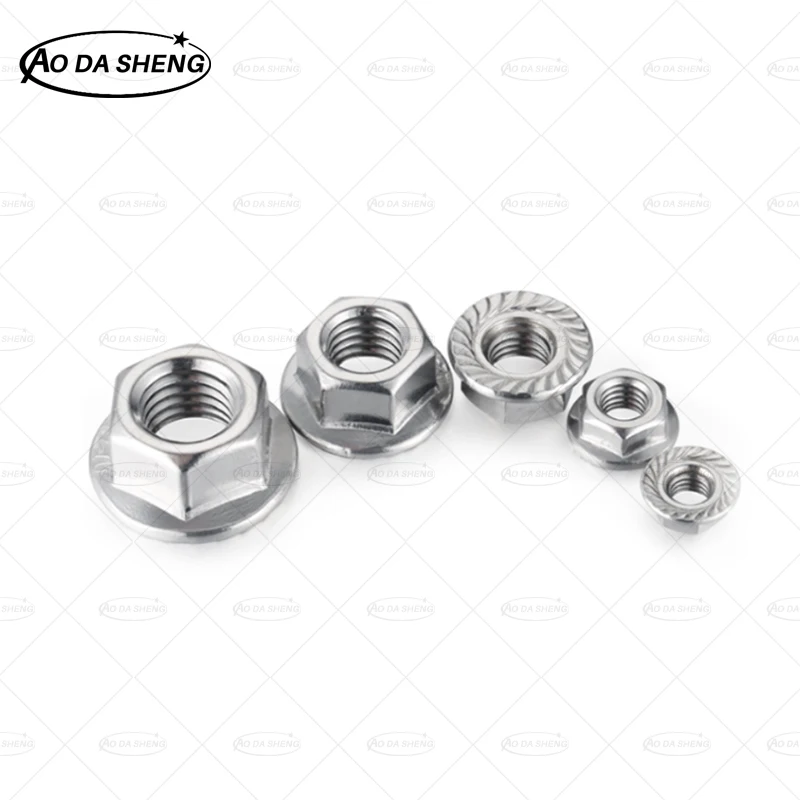 Hexagon Flange Nuts M3 M4 M5 M6 M8 M10 M12 M14-M20 304 Stainless Steel Pinking Automatic locking nut DIN6923 Serrated Spinlock