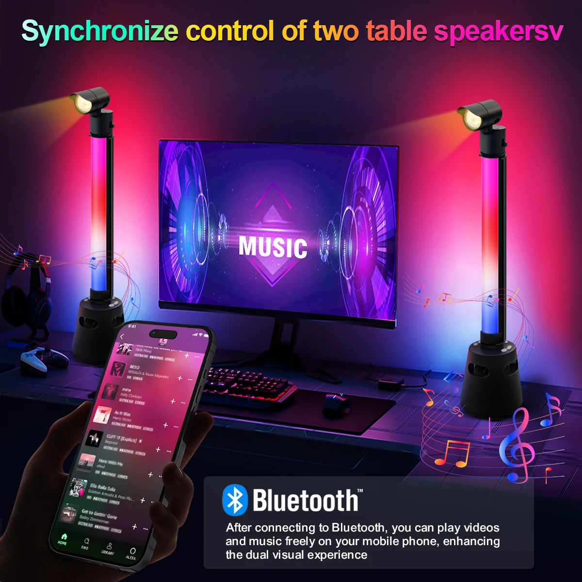 Bluetooth Sound Atmosphere Light E-sports Rhythm Desktop Light Intelligent Music Atmosphere Light With Rotatable Lamp Head