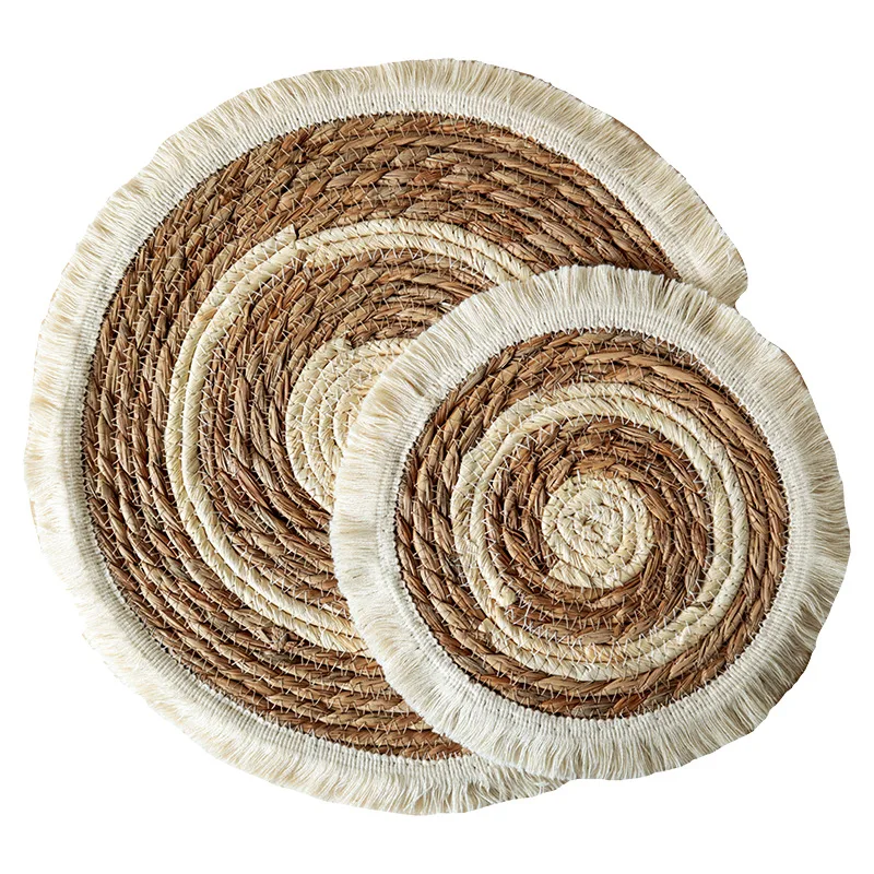 

25/38cm Woven Round Placemat with Tassel Bohemian Table Placemats Heat-resistant Non-slip Table Mats for Home Wedding Kitchen