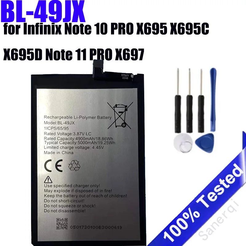 Full Battery BL-49JX for Infinix Note 10 PRO X695 X695C X695D Note 11 PRO X697 Battery, 3.87V 5000mAh battery +Tools