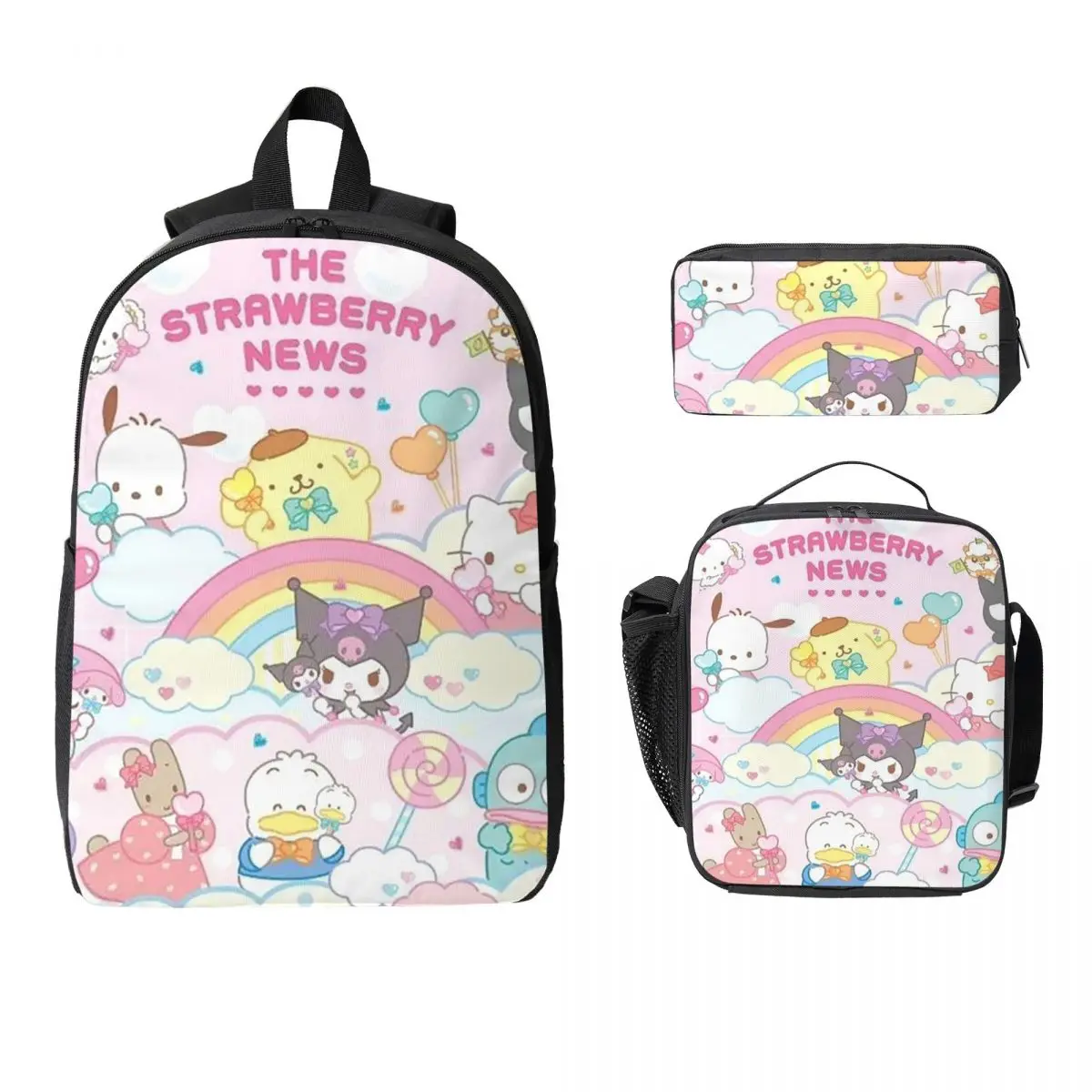 

Рюкзак Cinnamoroll Sanrio, студенческая сумка для книг для мальчиков и девочек, школьная сумка, сумки на плечо для ноутбука, 3 шт., изолированная сумка для обеда, пенал