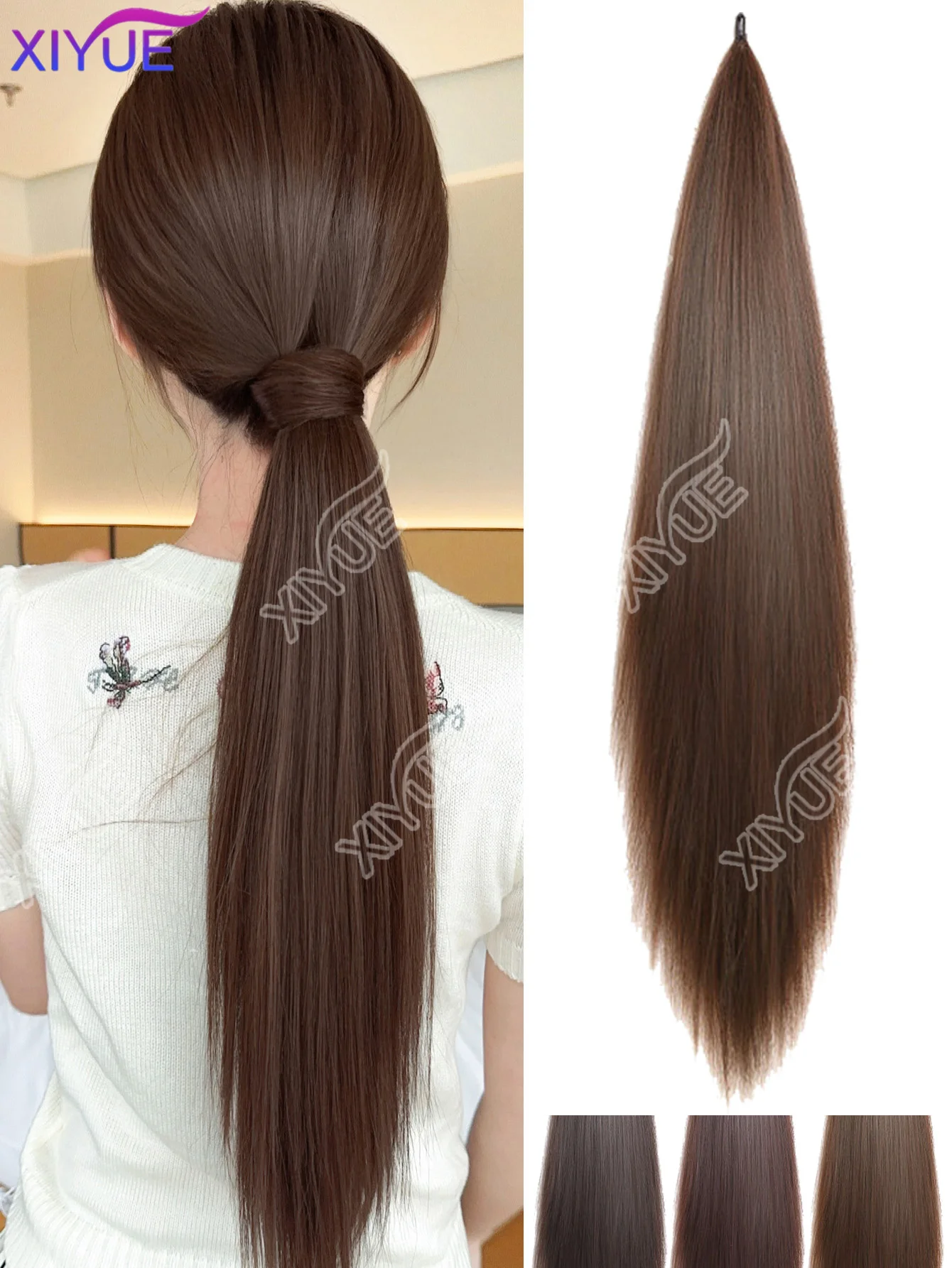 

XIYUE Synthetic Wig Ponytail Straight Hair Extension, Flexible Wrap Around Long Straight Ponytail for Women Girls Daily Party