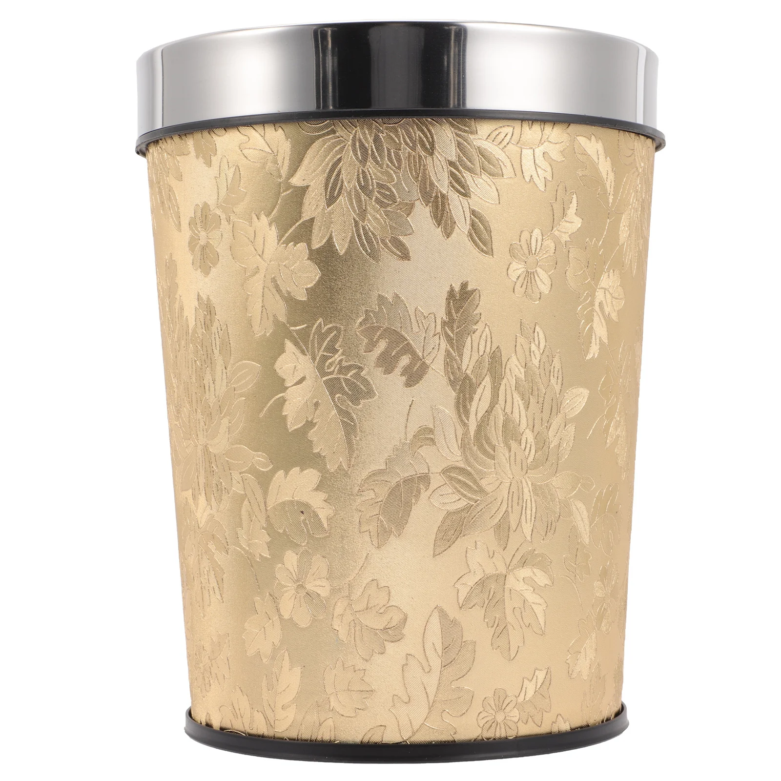 

Golden Retro Style Trash Can Large Capacity Decorative Garbage Bin Fashionable Unique Pattern Design for Home Office Use