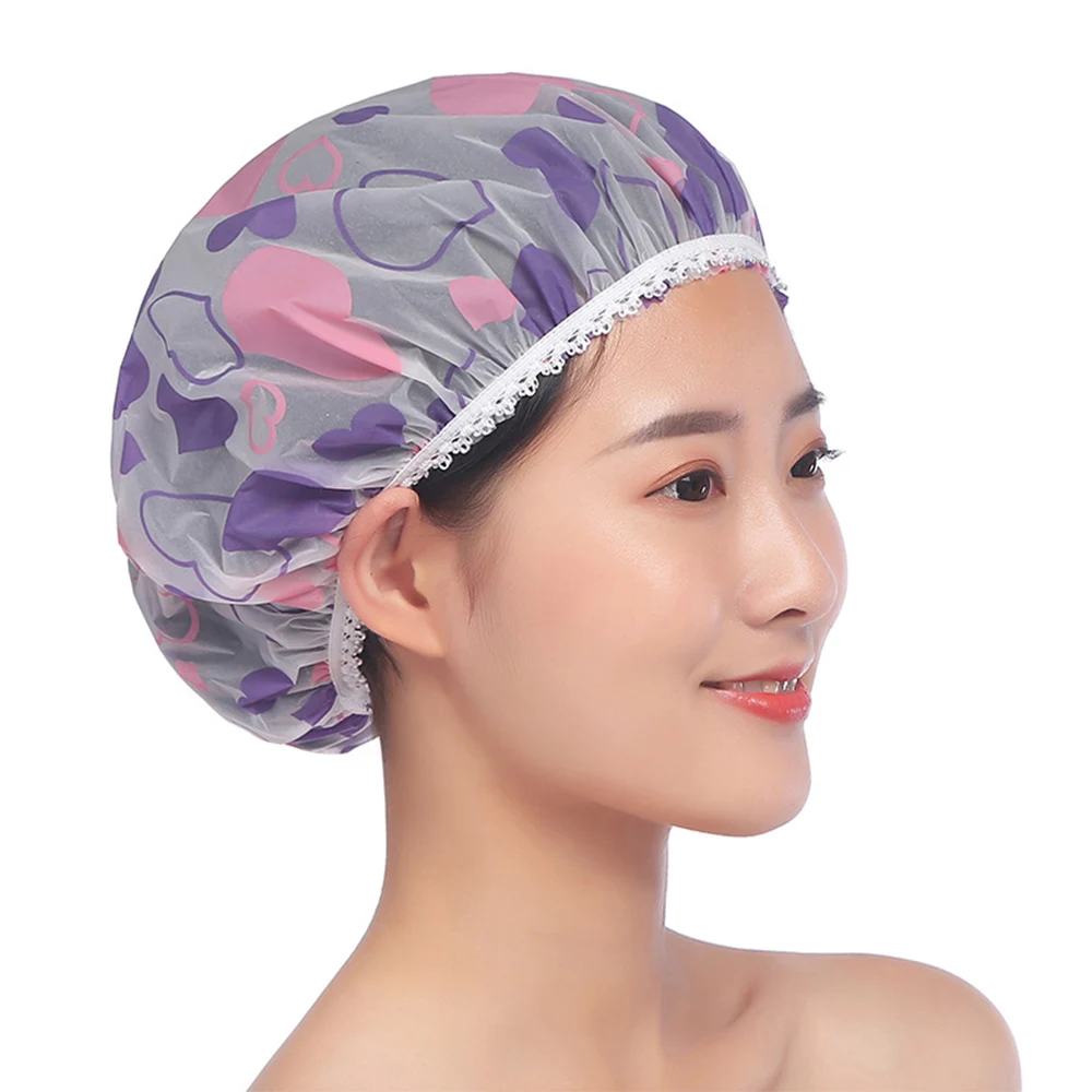 Large Printed Waterproof Shower Cap Thick Frosted Reusable Hair Protector for Bath