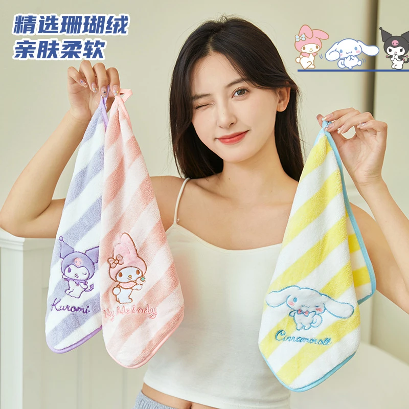 Sanrio Kuromi Towel Cute Cartoon Cinnamoroll My Melody Girl&Child Kawaii Stripe Wash Face Hands Washcloth Gifts