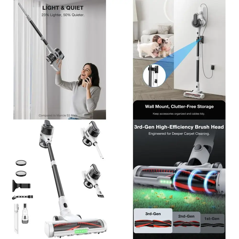 

Wireless Lightweight Vacuum Cleaner, 55 Min Run Time, Strong Suction, LED Light, Multi-Surface Pet Hair Remover