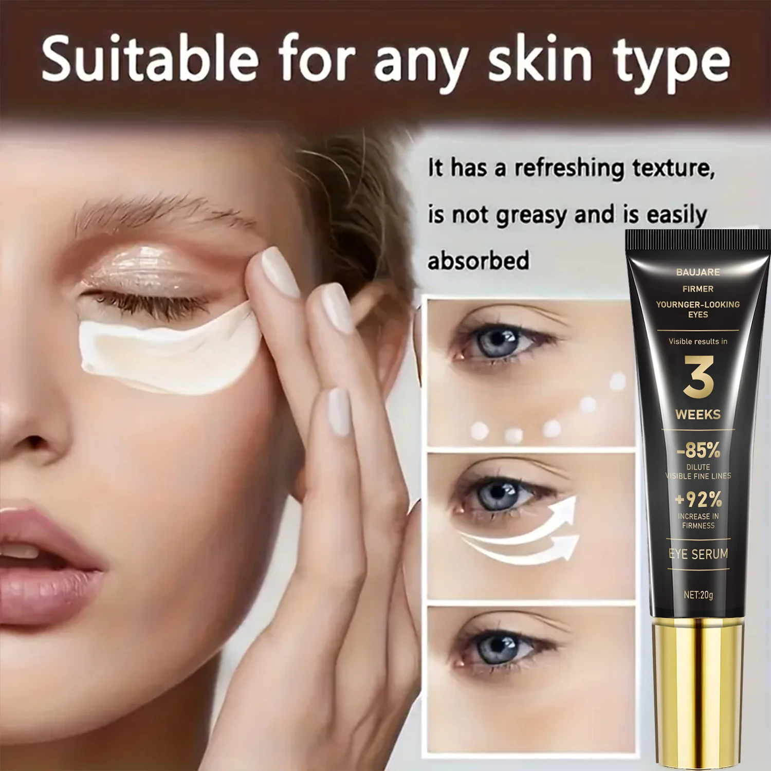 Siero occhi al retinolo e caffeina: solleva, illumina e levigante con acido ialuronico, collagene e veleno d'api per occhi elastici e giovanili