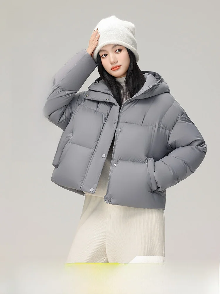 

Новая женская укороченная пуховая куртка Snow Flng 2026 Spring с капюшоном, повседневная, легкая, теплая, из нейлонового волокна